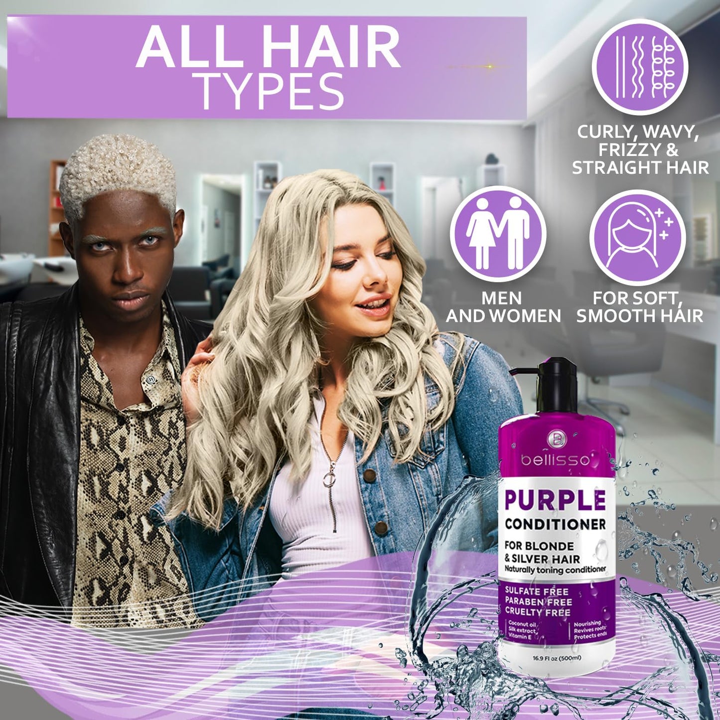 BELLISSO Purple Shampoo and Conditioner Set and Purple Conditioner