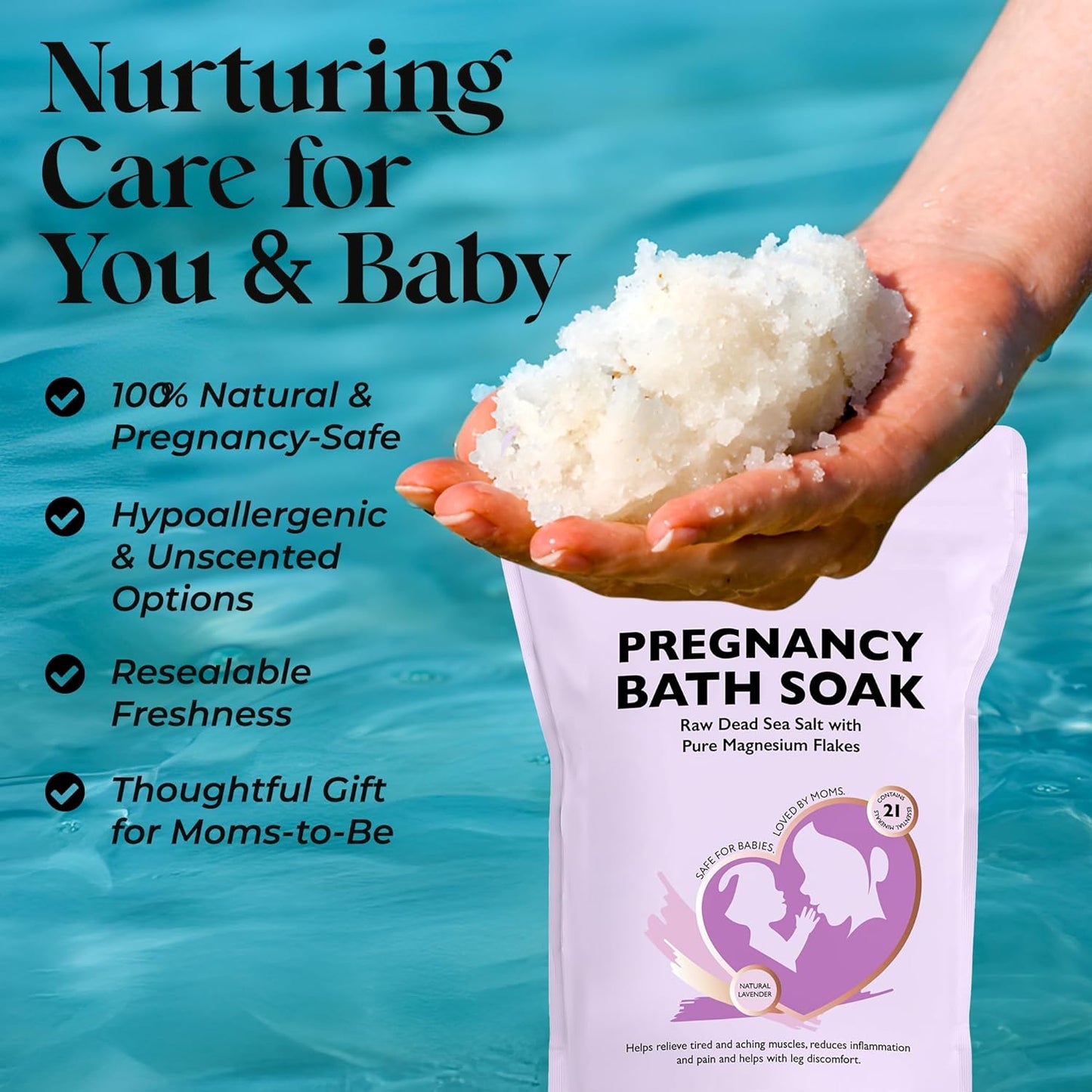 Aromasong Dead Sea Pregnancy Bath Soak - Natural Lavender Magnesium Flakes for Muscle Relief | 5 LB