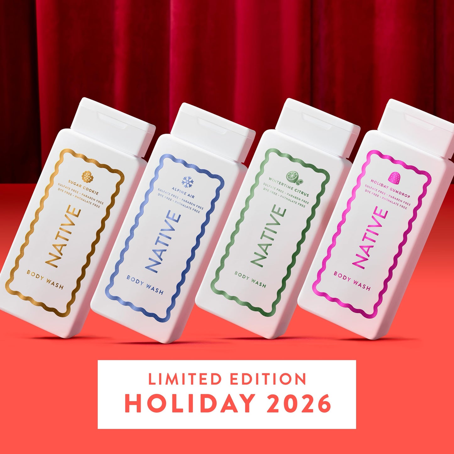 Native Body Wash, Holiday Edition, Holiday Gumdrop Scent, Contains Naturally Derived Ingredients | For Women & Men, Sulfate, Paraben, & Dye Free Leaving Skin Soft and Hydrated | 18 oz