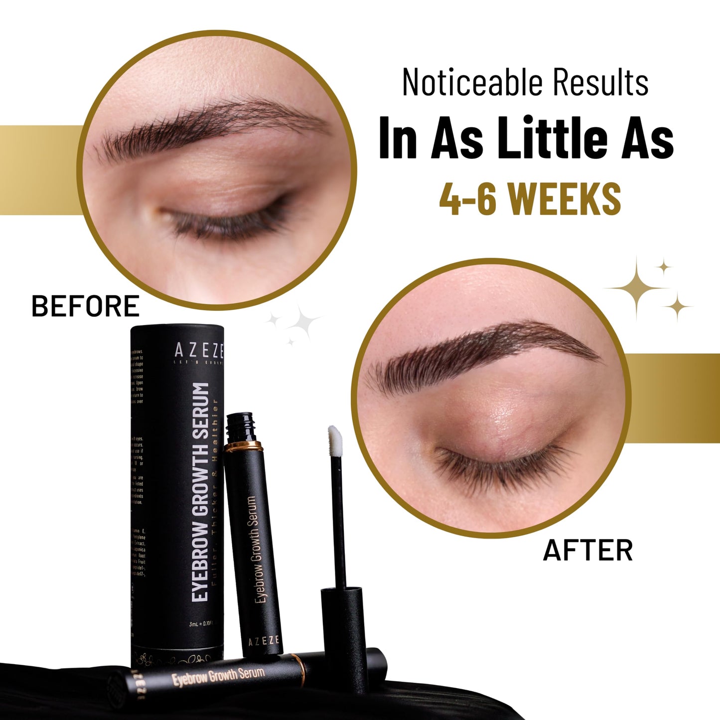 Azeze Eyebrow Growth Serum for Thicker Brows - Oil-free Brow Serum for Fuller Brows in 6 Weeks