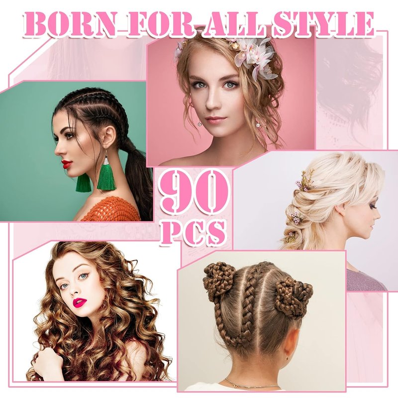 90 Piece Hair Styling Set - Teasing Brushes, Rat Tail Combs & Edge Brushes for Women & Kids | Pink