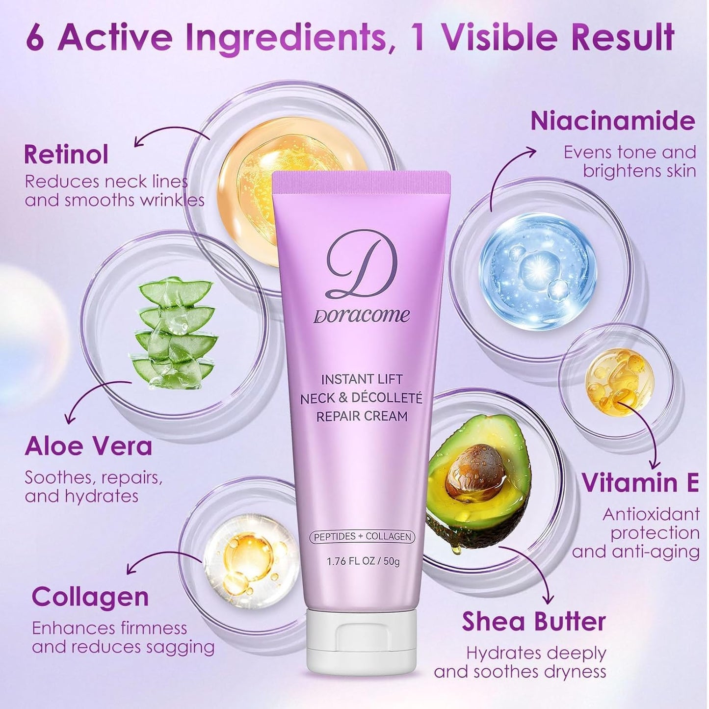 Retinol Neck Firming Cream - Collagen & Hyaluronic Acid for Anti-Aging | 1.76 Fl Oz