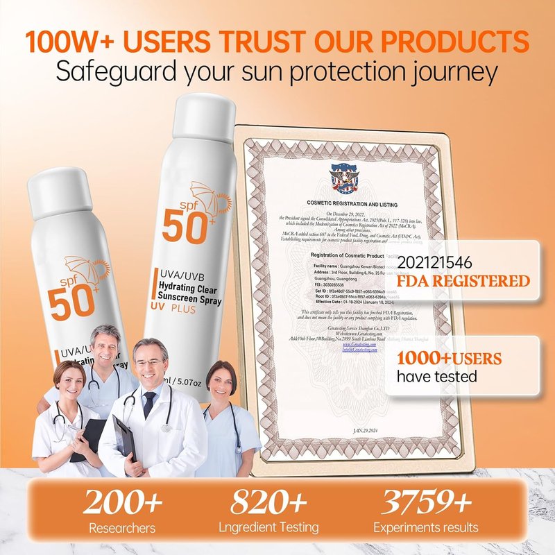 Sunscreen Spray SPF 50+ | Reef Safe Broad Spectrum UVA/UVB Protection, Non-Comedogenic, 5.07oz Travel Size