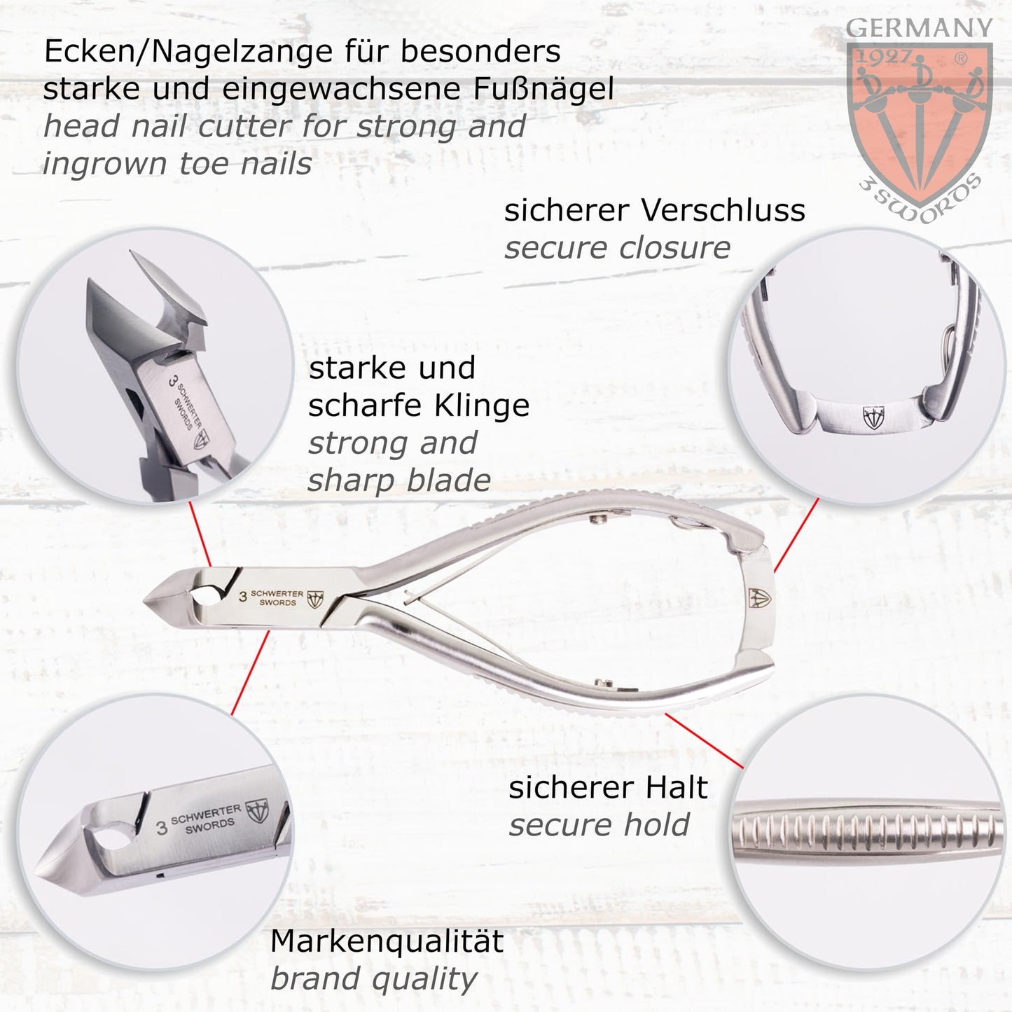 3 Swords Germany - brand quality professional TOE NAIL NIPPER and BEARD SCISSORS set STAINLESS STEEL INOX wave clipper, head cutter with case for ingrown toe nails pedicure by 3 Swords (219)