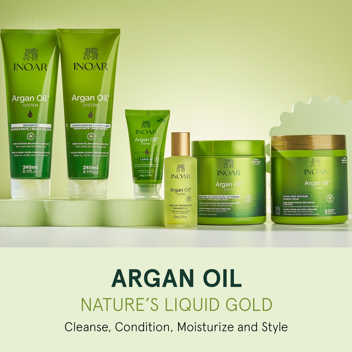 Inoar Argan Oil Hydrating Treatment Oil with Smoothing & Thermal Protection for Hair, Vegan & Cruelty-Free, 2 Fl Oz