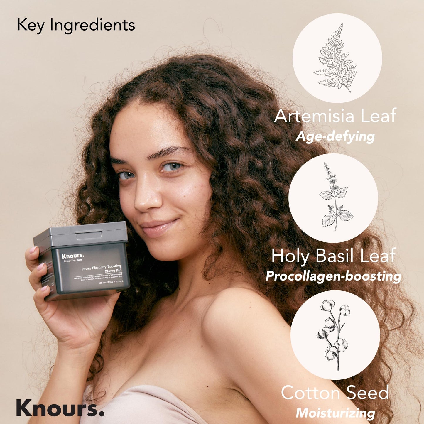Knours Plump Pad | Natural Plant | Smooth Lines, Firming, Elasticity | Collagen Support | 2-in-1 Toner Pad + Face Mask | Holy Basil | Power Elasticity-Boosting | All Skin | 110 Count | 185ml/6.25oz