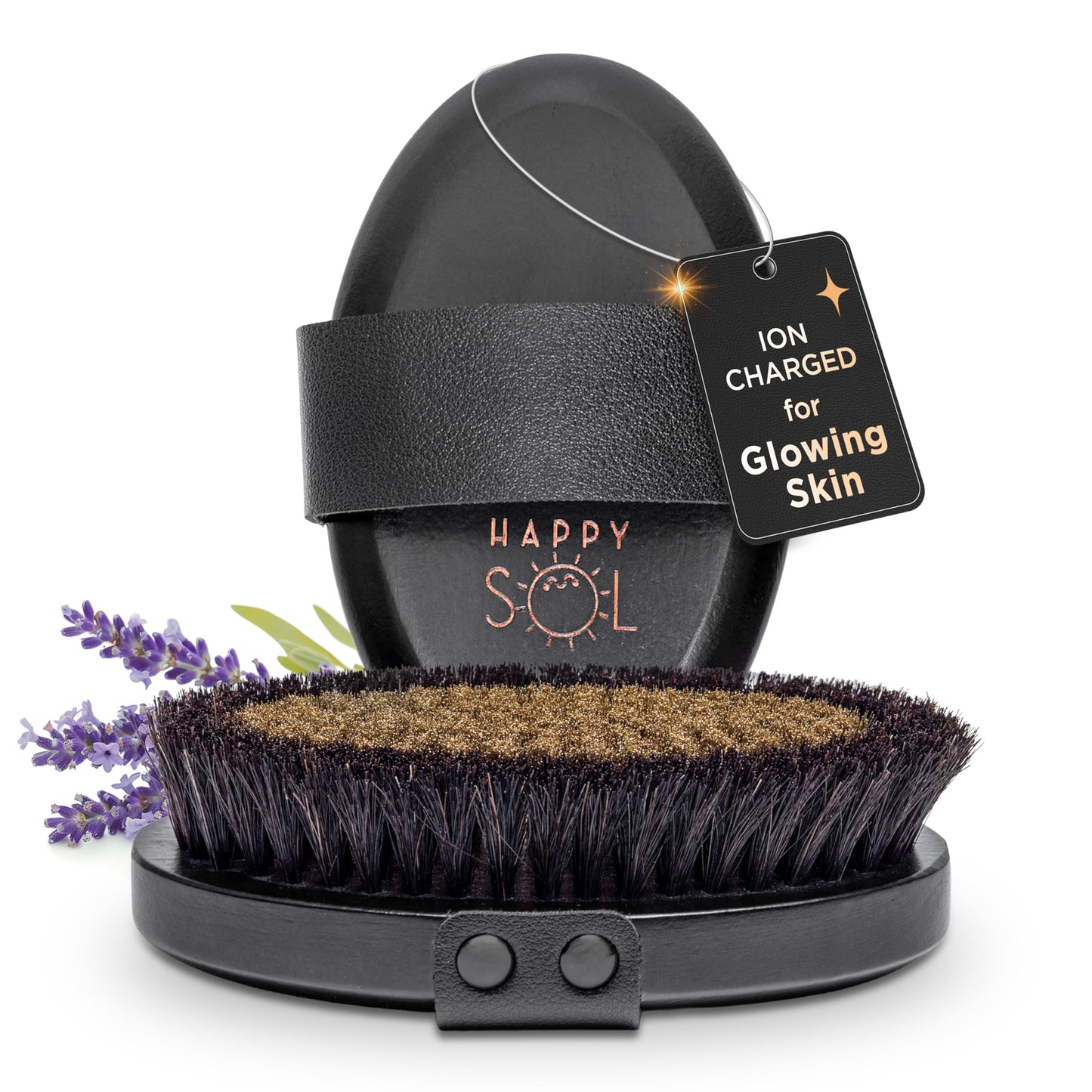 Copper Dry Brushing Body Brush for Lymphatic Drainage by HAPPY SOL - Ion Charged Copper Bristles for Glowing Skin, Improve Blood Circulation and Reduce Stress