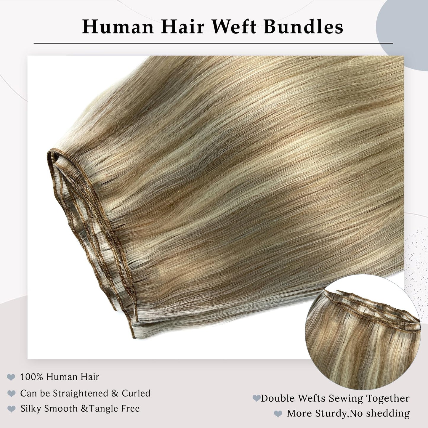 Ash Blonde Balayage Blonde Highlights Sew in Hair Extensions Real Human Hair Hand Tied Weft Extensions Remy Human Hair Bundles 14 Inch 80G Sew in Weft Hair Extension Human Hair Weave