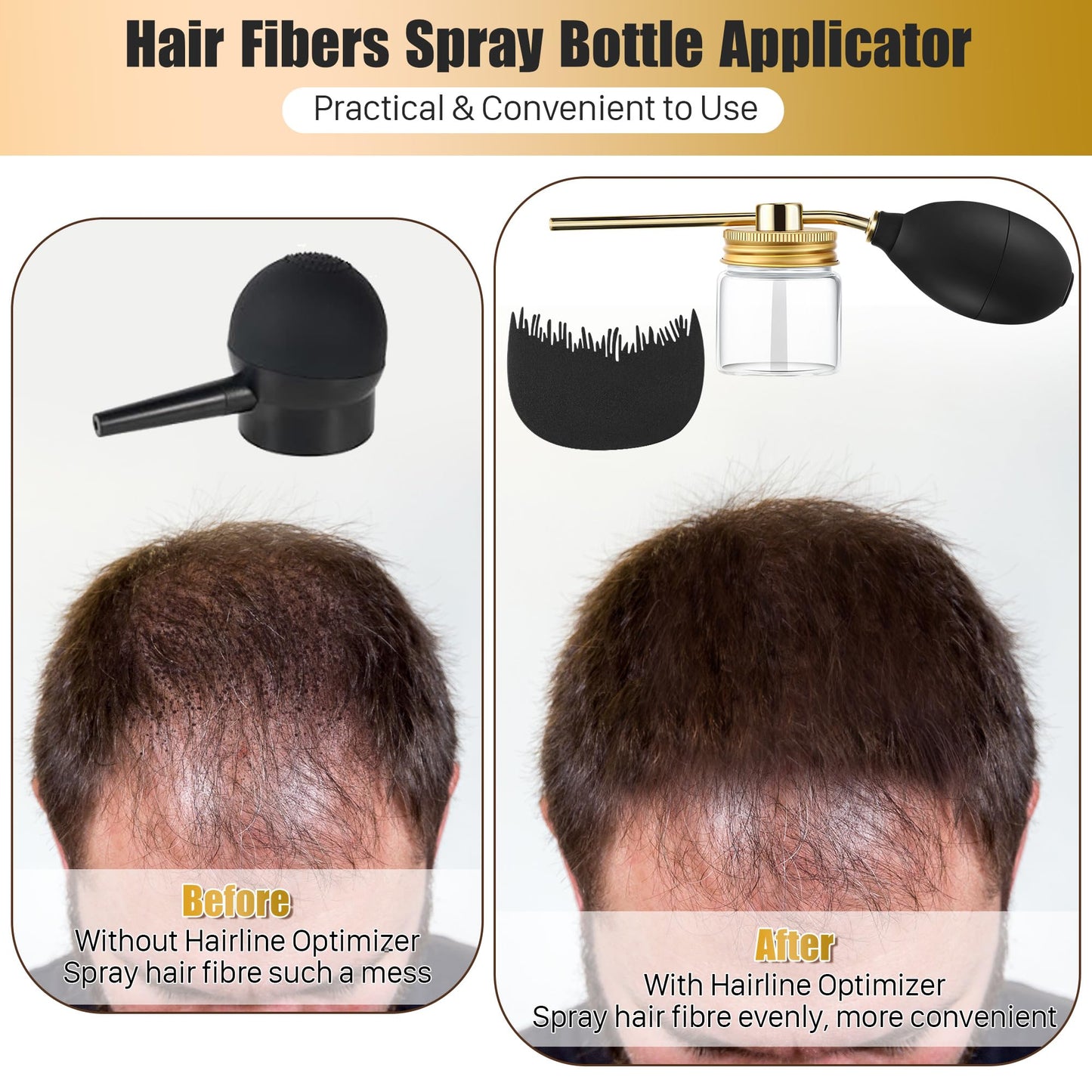 Hohean Hair Building Fiber Spray with Hairline Optimizer, Hair Fibers Spray for Hair-building, Portable Fiber Powder with Nozzle, Hairline Building Powder Accessory(Gold)