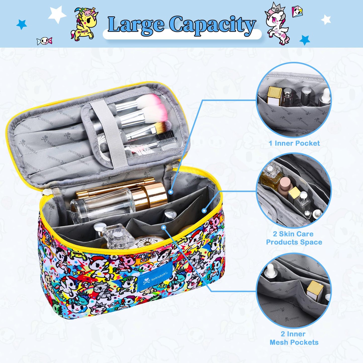 Tokidoki Official Unicorno Makeup Bag Cute Cosmetic Bag Large Capacity Travel Makeup Case Portable Organizer Toiletry Bag for Women Traveling with Handle (Pink)