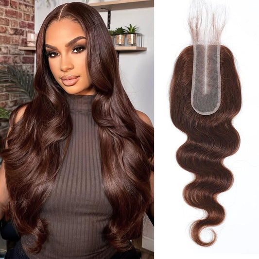 2x6 HD Lace Closure 4# Brown Body Wave Transparent 2 by 6 HD Lace Closure 14 Inch 100% Brazilian Virgin Unprocessed Middle Part Human Hair Closure