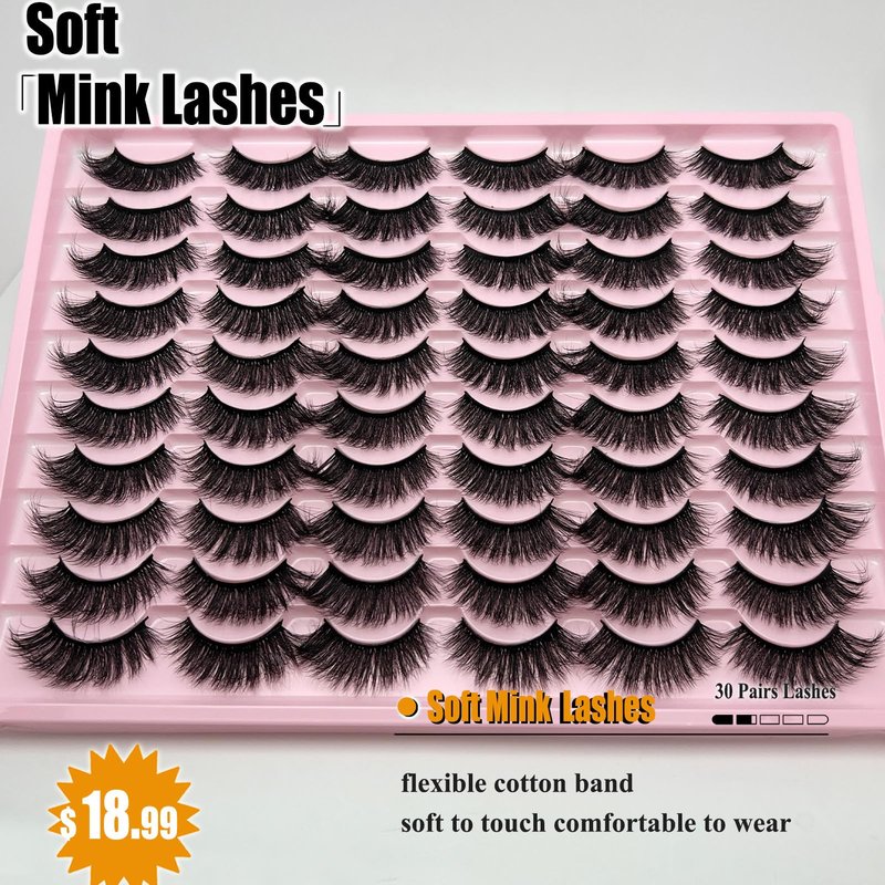 loladook Strip Lashes Bulk C Curl 30 Pairs Cat Eye Faux Mink Lashes Pack Wholesale 18mm Long 3D Volume Natural False Eyelashes Bulk