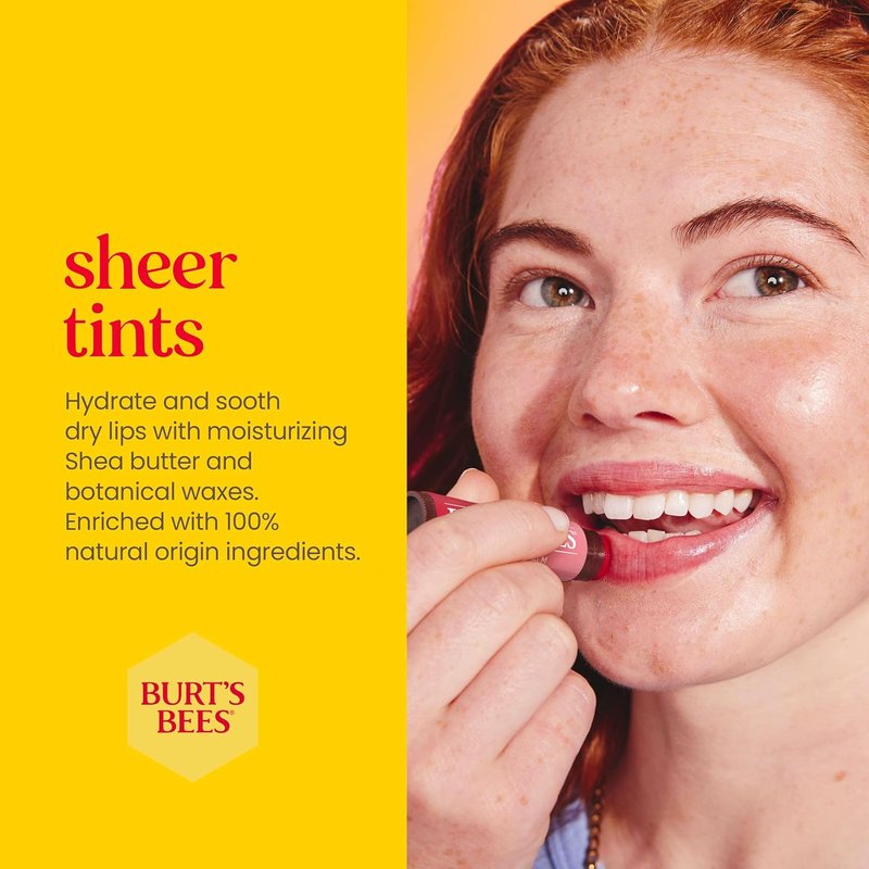 Burt's Bees Shimmer Lip Tint Set - Hydrating Tinted Lip Balm Sticks | Red Dahlia, 2-Pack