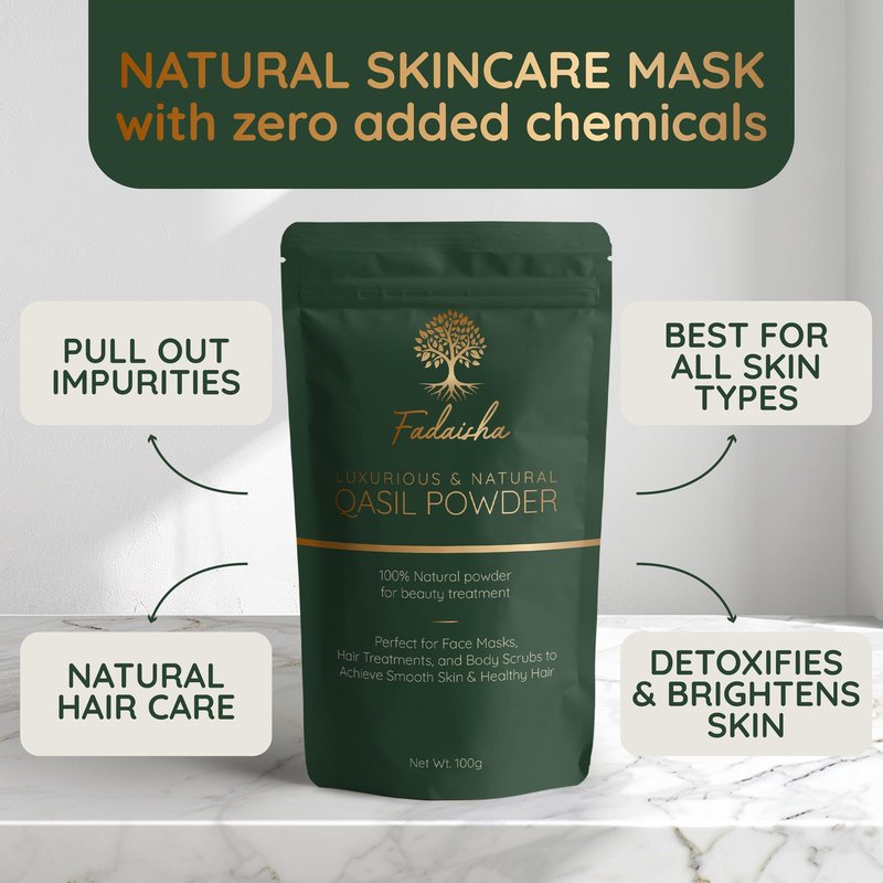 Fadaisha Pure 100% Qasil Powder - Natural Herbal Facial Cleanser & Exfoliator for Radiant Skin - Nourish & Rejuvenate Your Complexion - Skincare Face/Body Mask with Zero Added Chemicals- 100gr