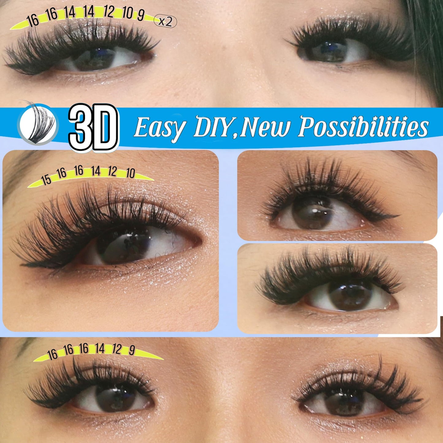 3D Effect Qeelasee 40d Lash Clusters Eyelash Extensions Wispy DIY Individual Eye Lashes Natural Volume 240pcs Mix9-16mm (3D effect, 40D-MIX9-16)
