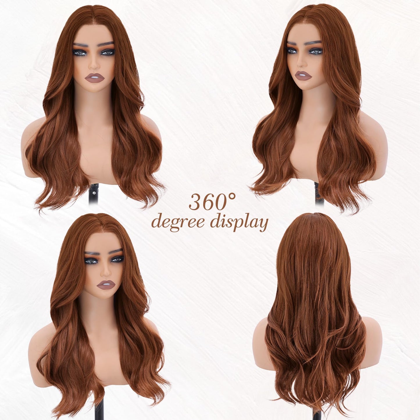 WECAN Auburn Glueless Wig Synthetic Lace Front Wig 13X4 HD Wave Wigs Heat Resistant Wigs