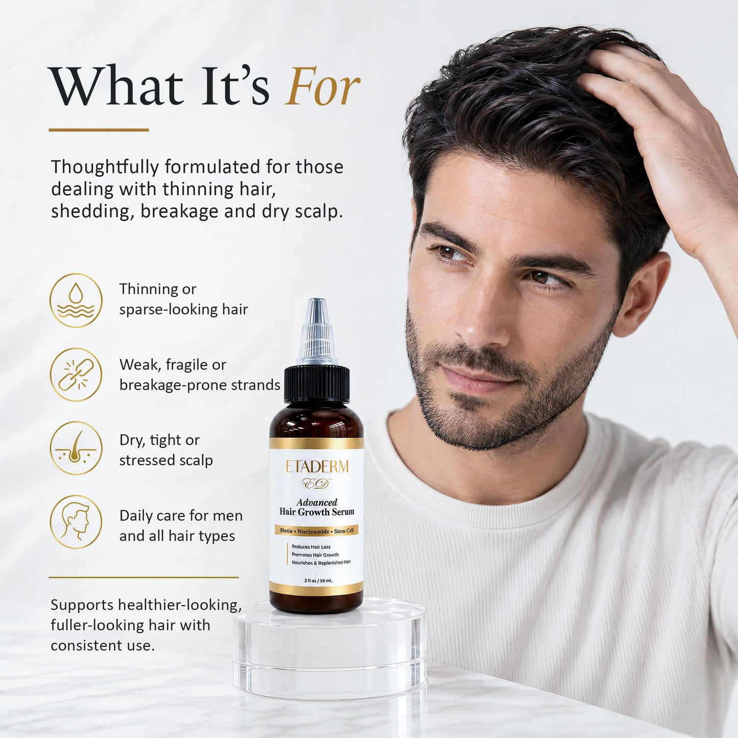 ETADERM Advanced Hair Growth Serum - Hair Growth Oil with Aloe Vera Biotin, Caffeine & Keratin - Hair Oils Stimulates Growth, Moisturizes & Conditions Scalp - Hair Serum for Thicker Fuller Hair 60ml
