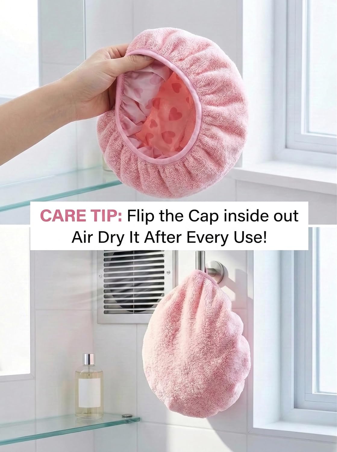 Auban Shower Cap - Reusable Waterproof Terry Cloth Lined Bath Cap | Large Size - Pink