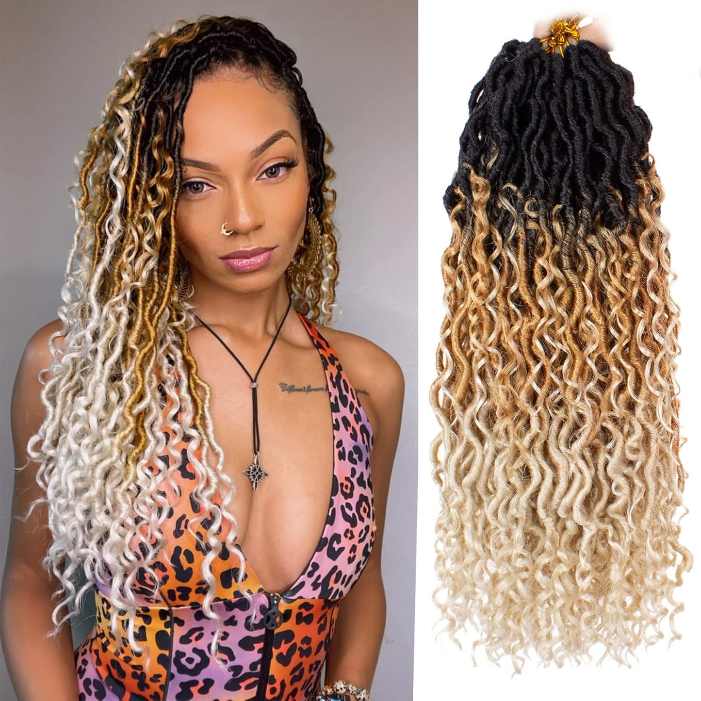 Goddess Locs Crochet Hair - 18 Inch Ombre Boho Faux Locs | 8 Packs, Pre-Looped, Soft Synthetic Braids