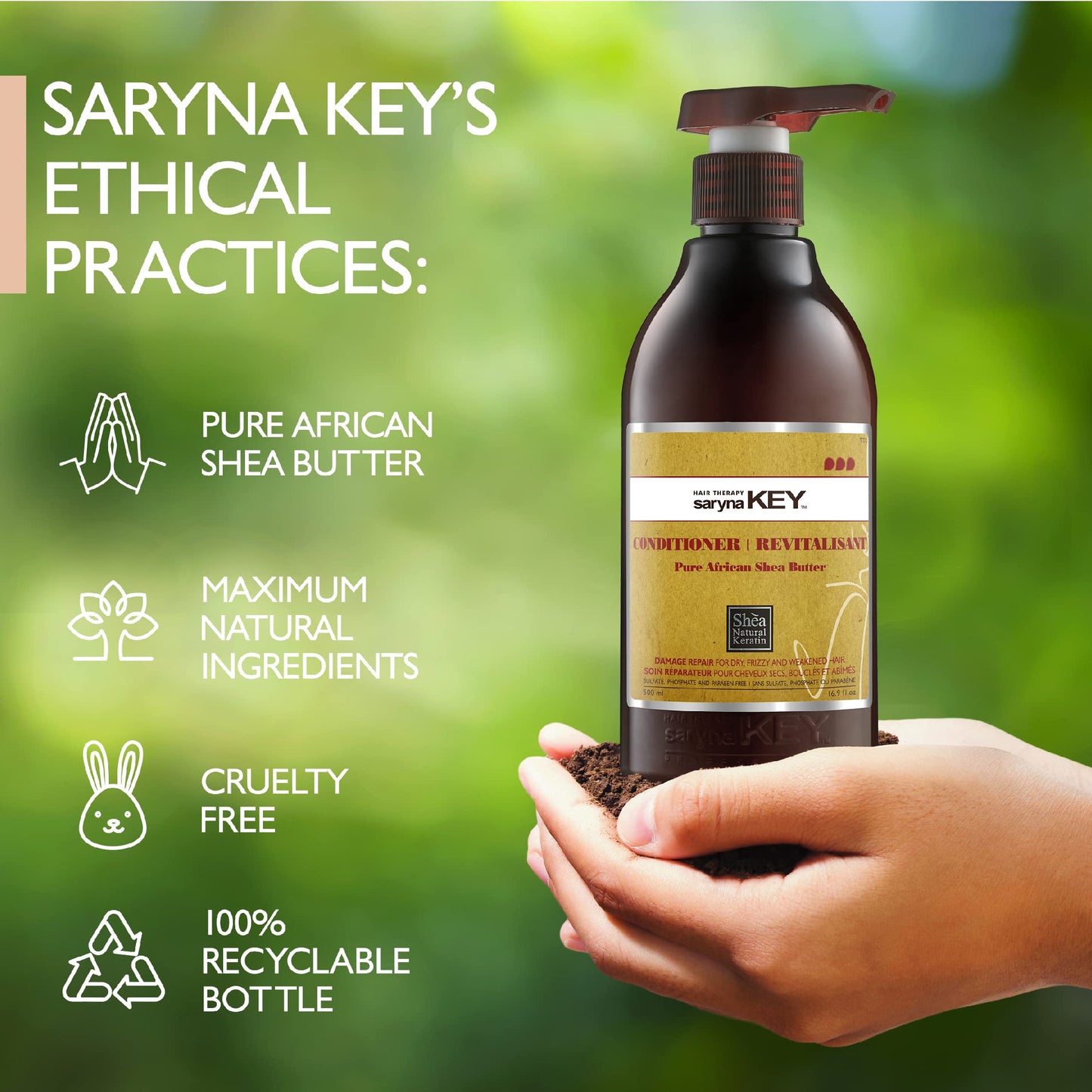 Saryna Key Damage Repair Treatment Conditioner with Pure African Shea Butter Hair Conditioner for Dry frizzy and Damaged Hair - Moisturizing and Hydrating Conditioner for Women and Men (500ml/16.9)