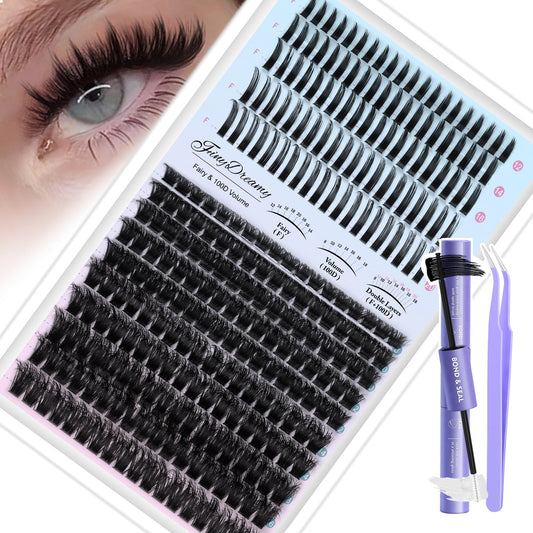 Lash Clusters Kit with Spikes 100D Wispy Long 8-20mm Lash Spikes DIY Thick Cluster Eyelash Extensions Spiky Manga Individual Lashes 280pcs Fairy with Bond & Seal, Tweezers