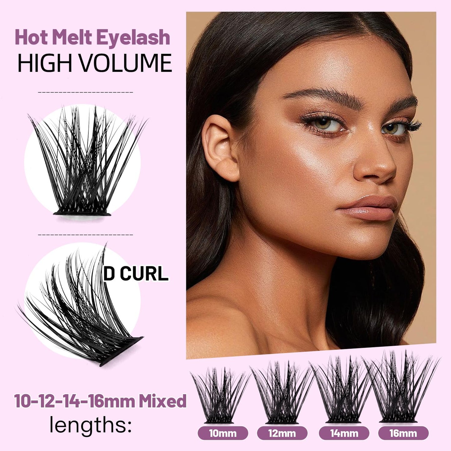 Large Tray- 120 Clusters Mixed 10-12-14-16mm/12-14-16mm /14-16-18mm Wide Stem Individual False Eyelashes D Curl Eyelashes Makeup DIY Eye Lashes Extensions (10-12-14-16mm)