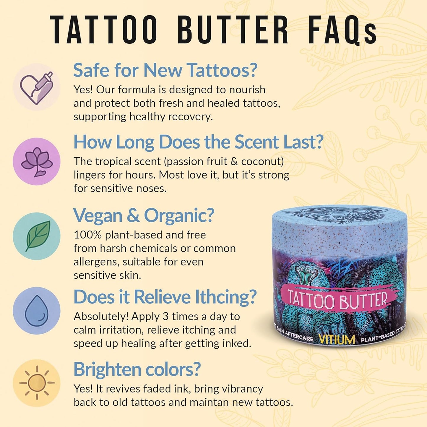 VITIUM Tattoo Butter Aftercare Balm - Vegan Formula for Brightening & Healing Tattoos | 5oz, Tropical Scent