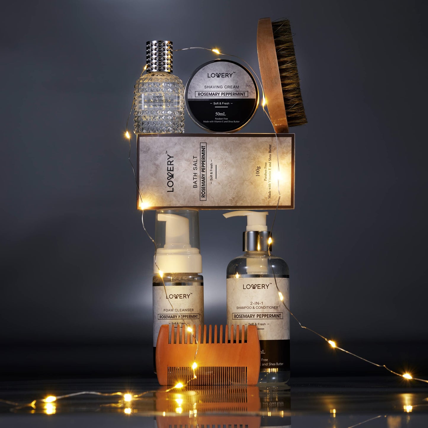 Birthday Gifts, Bath and Body Grooming Self Care Baskets, Rosemary Peppermint Birthday Gifts for Dad, Husband, Him Boyfriend, Spa Basket with Pheromone Perfume, Foam Soap, Beard Brush & More