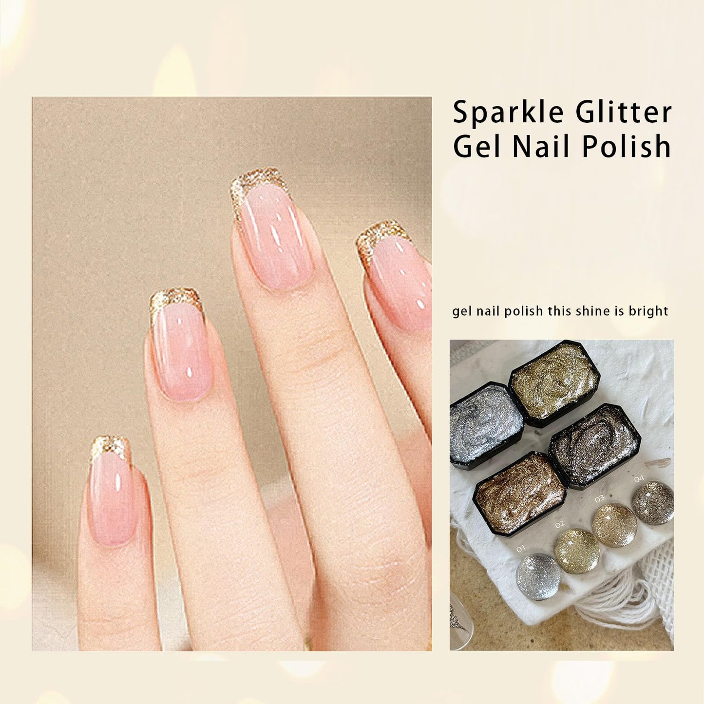 4 Colors Gel Paint for Nails Art,Light Gold Silver Sparkle Paint Nail Gel Design Nail Art DIY