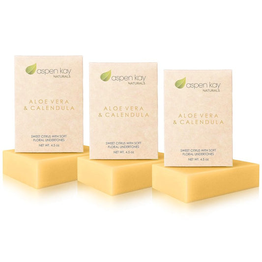 Aspen Kay Naturals Aloe Vera & Calendula Soap, Natural & Organic Ingredients, Organic Aloe Vera, Calendula & Turmeric Soap. Use for Face & Body. for Men, Women & Teens. Gentle Face Wash. (3 pack)