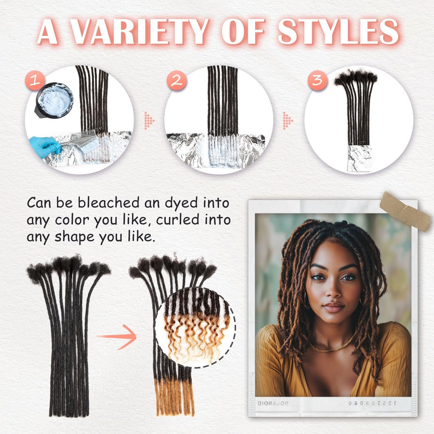 Teresa 0.4cm & 0.8cm Width 100% Human Hair Dreadlock Extensions for Men/Women/Kids, Full Hand-made Locs Extensions Human Hair (8 Inch/20 Strands,Natural Black)