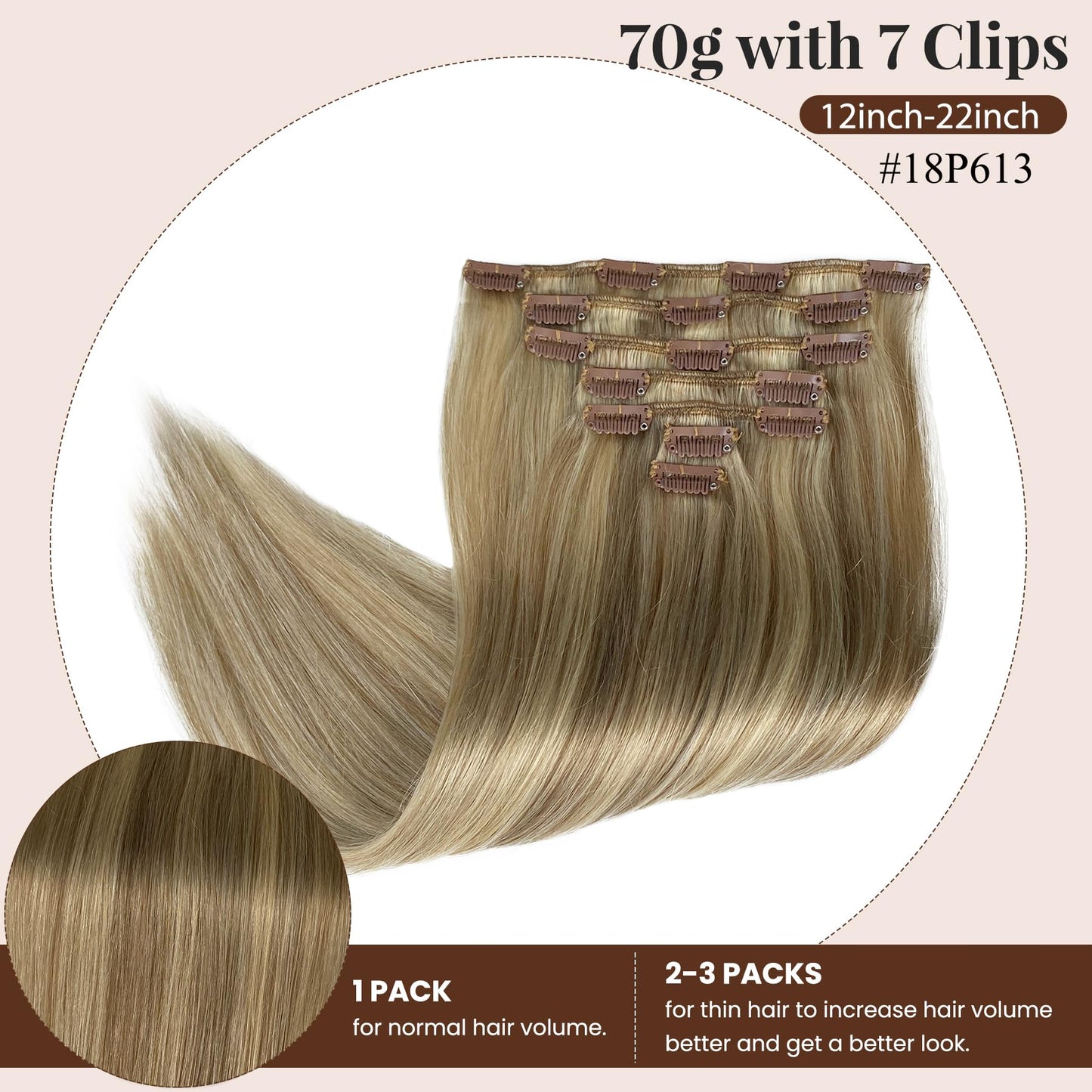 Seamless Clip in Hair Extensions Real Human Hair for Women 18 inch 70 gram Balayage Ash Brown to Platinum Blonde Soft Straight Clip in Hair Extensions 7PCS
