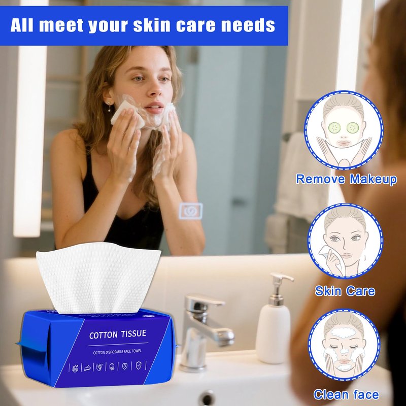 600 Count Disposable Face Towel, Dual-Textured Clean Wipes – Dry/Wet Use, Ultra-Soft Facial Towels, Lint-Free Face Towel Disposable for Women Cleansing, Makeup, Travel