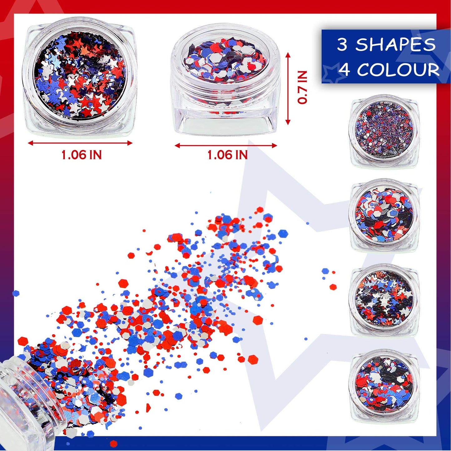 12 Boxes 4th of July Nail Glitter Independence Day 250th Anniversary Patriotic Nail Art Star Sequins Holographic Red Blue Silver Mixed Sparkly Sequins for Women Girls Decoration