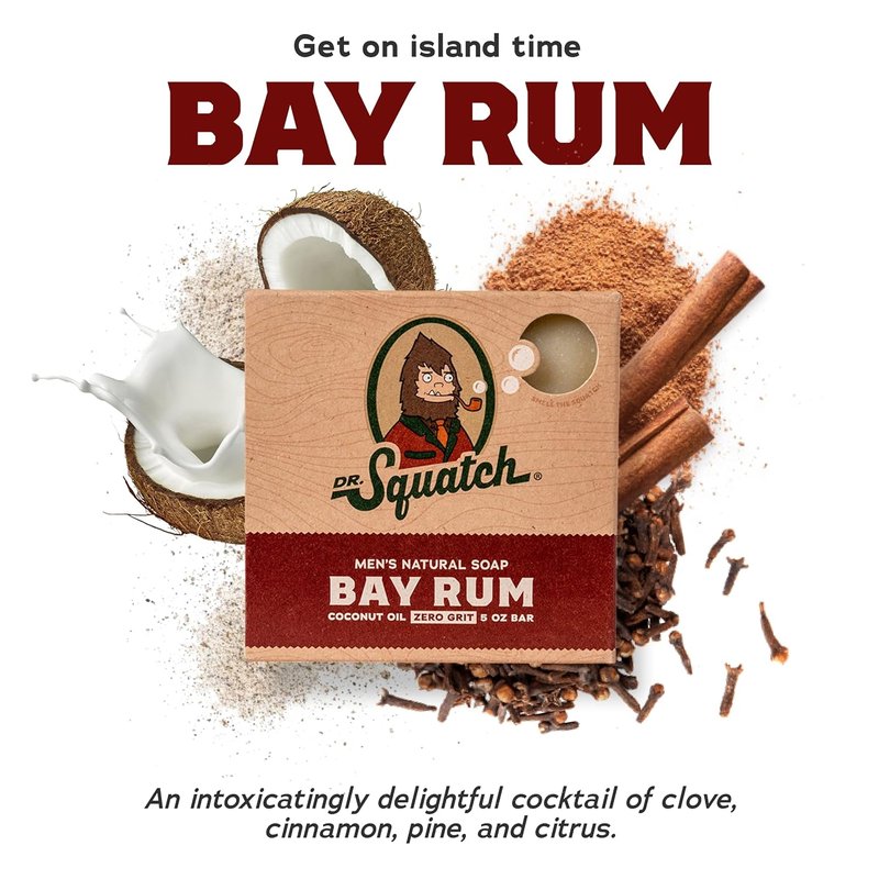 Dr. Squatch Men's Bar Soap - Cold Process Bay Rum Soap with Natural Oils | 5 oz, 3-Pack