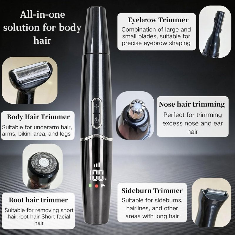 5-in-1 Nose Hair Trimmer for Men - USB-C Rechargeable Electric Grooming Kit | Painless Eyebrow & Facial Trimmer, IPX7 Waterproof, LED Display