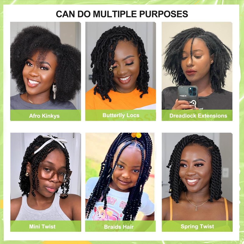 10 Inch Afro Kinkys Bulk Human Hair Kinky Twist Hair 50g Dreadlock Extensions for Soft Locs Natural Black Kinky Curly Afro Twist Hair