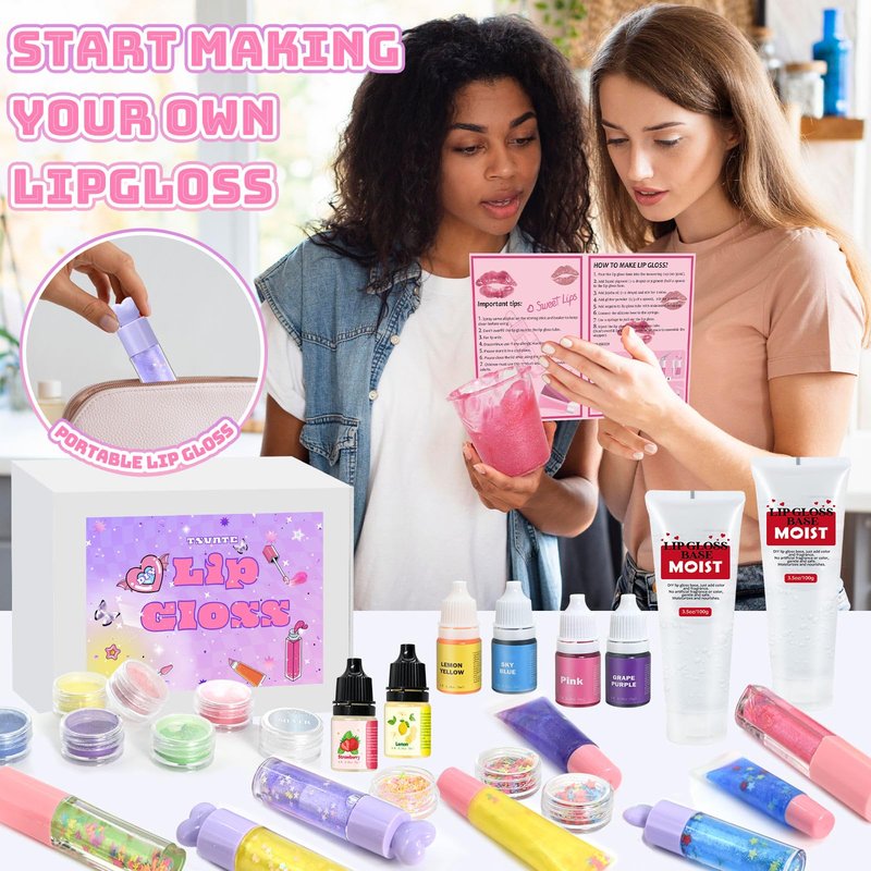 TSVATE Lip Gloss Making Kit- Make Your Own Lip Gloss Kit, 55PCS DIY Lip Gloss Making Supplies, Moisturizing Glitter Lipgloss Making Kits, Lipgloss Sets for Girls Tween Girls Trendy Stuff Women