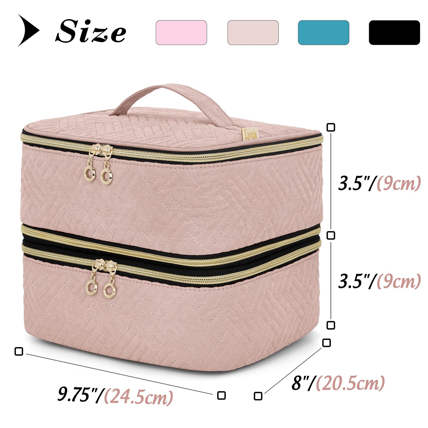 LUXJA Detachable 2 Layers Nail Polish Organizer - Hold 60 Bottles (15ml - 0.5 fl.oz), Nail Polish Case with Tools Storage Pockets (Patented Design), Pale Rose