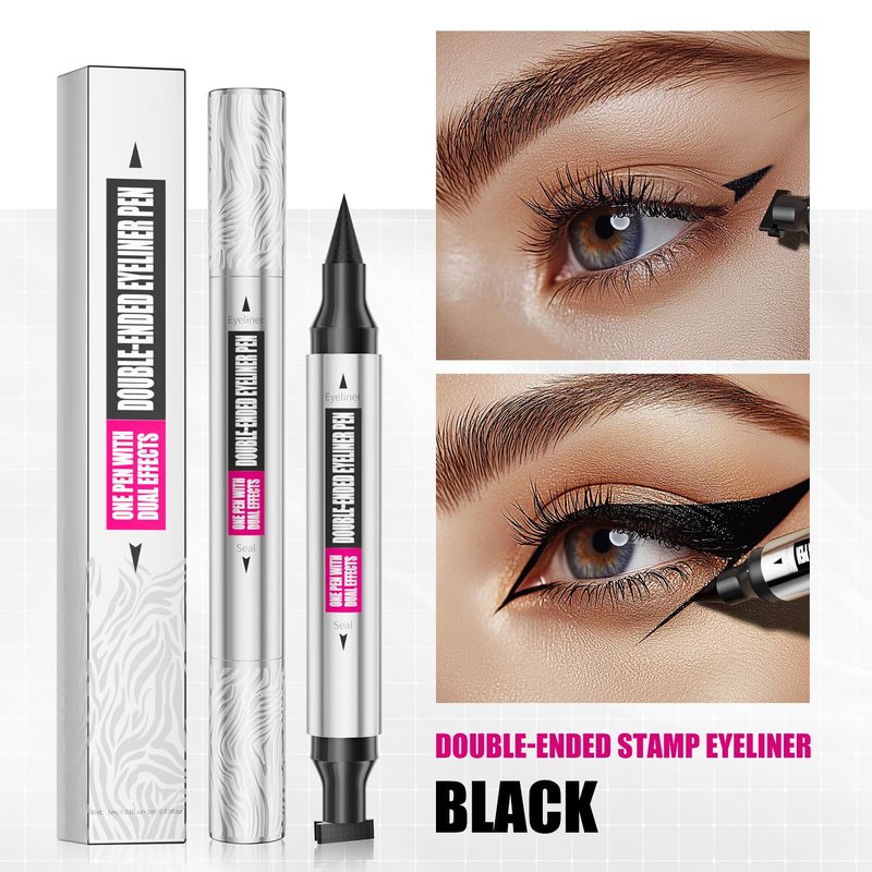 Yanqina 2-in-1 Double Head Winged Eyeliner Stamp - Waterproof, Smudge-Proof & Fade-Resistant Black Liquid Liner Cat Eyes