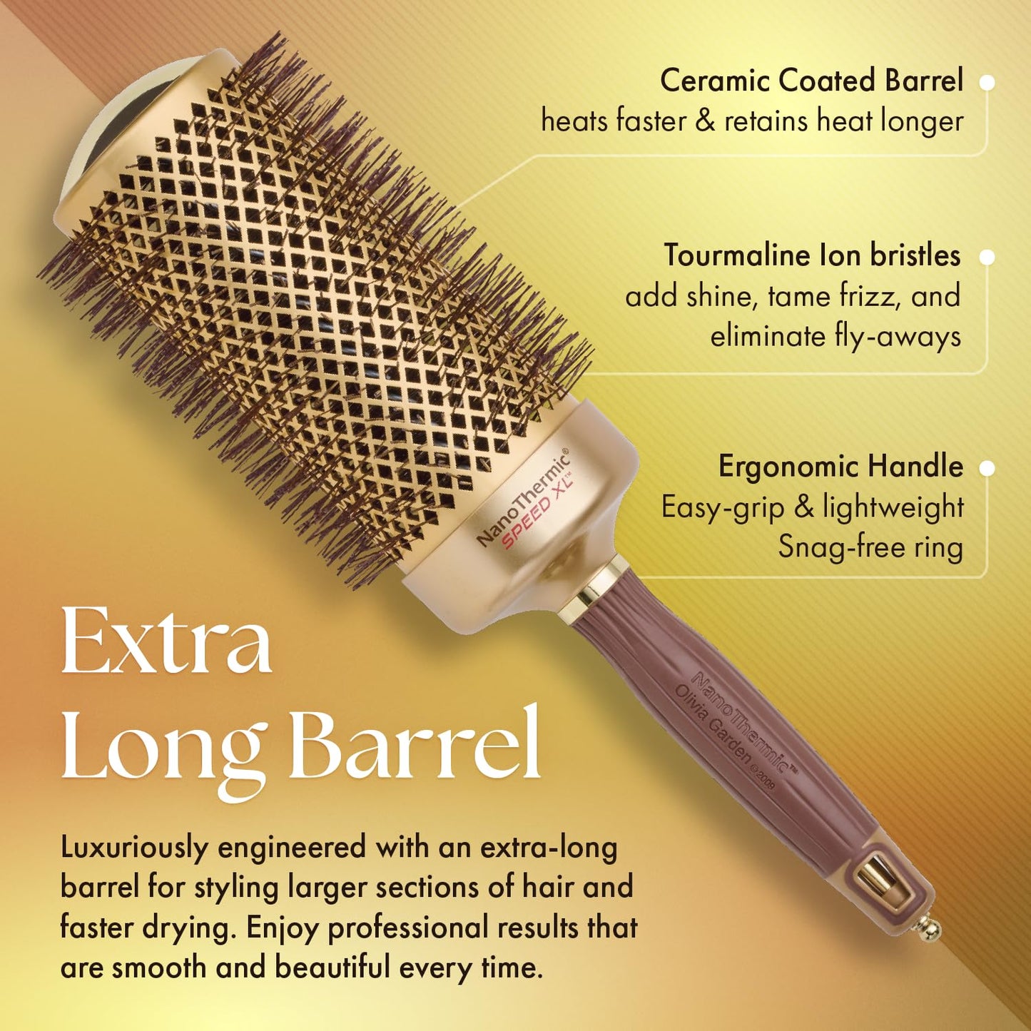 Olivia Garden NanoThermic Ceramic + Ion Speed XL Round Thermal Hair Brush - Not Electrical - Professional Blowout Brush for Normal to Thick Hair - 2 3/4"-Diameter Barrel - NTXL-64