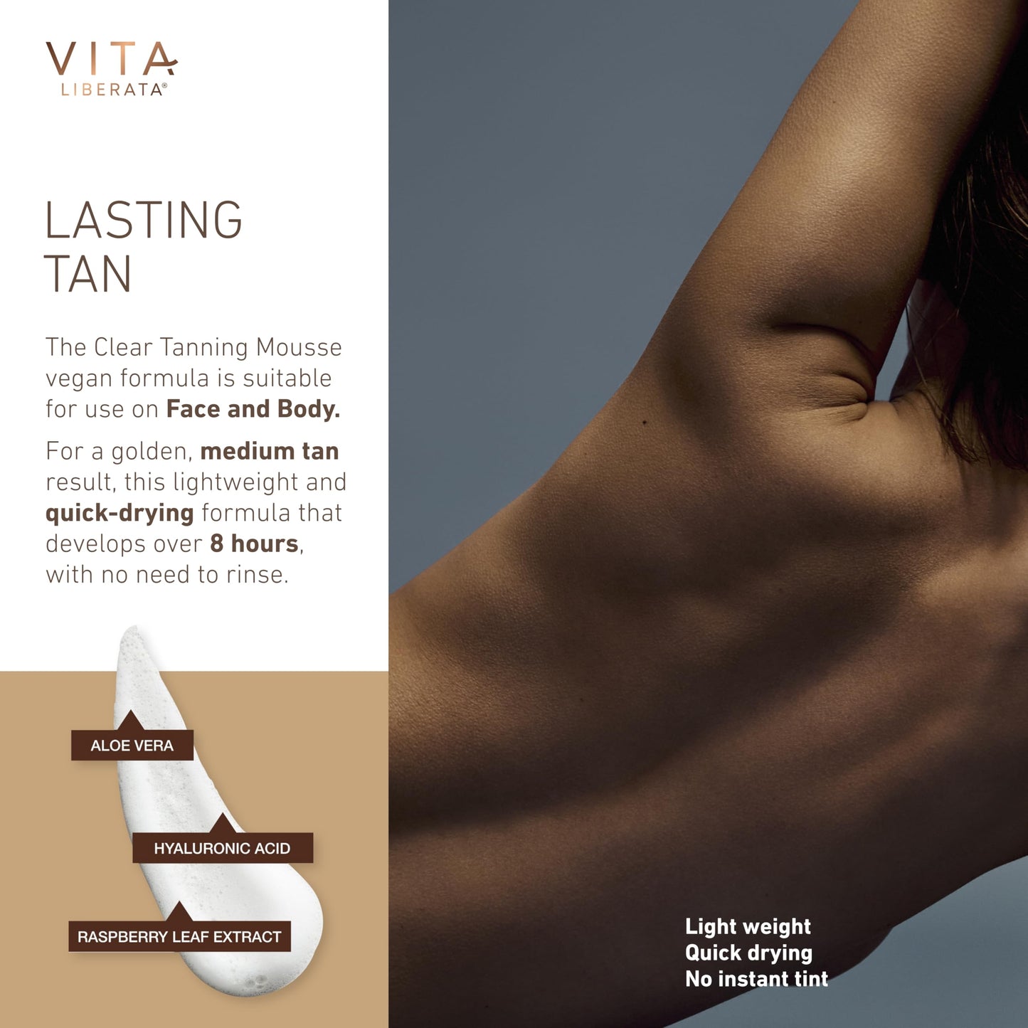 Vita Liberata Clear Self Tanner Mousse - Medium, Lightweight & Fast Drying Formula, Untinted For Minimal Transfer, Lasting Tan, Formulated with Organic Aloe Vera & Hyaluronic Acid, 6.76 fl oz