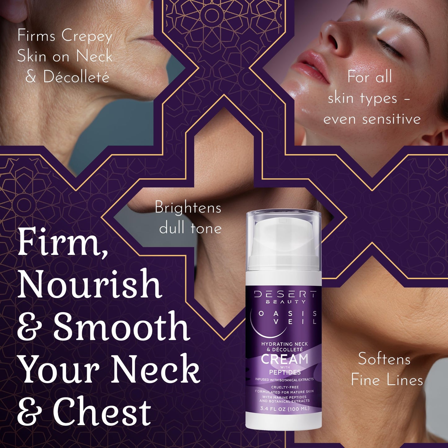 Desert Beauty Neck Firming Cream - Tightening and Lifting Formula - Peptides, Collagen, Hyaluronic Acid - Neck Cream for Women Over 50-3.38 fl oz