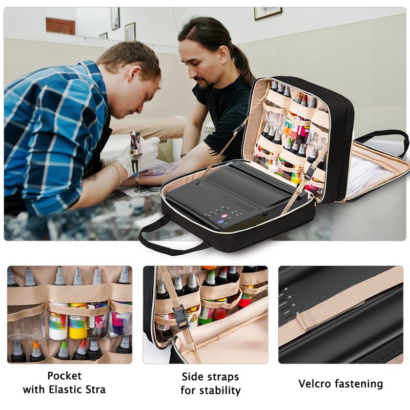 ELCUPA Tattoo Carrying Case-Tattoo Supplies Organizer-Tattoo Kit Case -Tattoo Supplies Carrying Bag for Tattoo Stencil Printer, Tattoo Ink, Tattoo Equipment, Tatoo Pens Black (BAG ONLY)