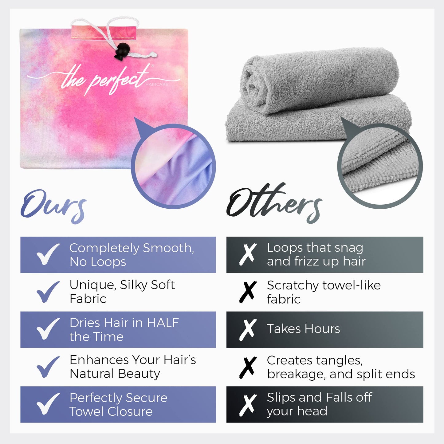 THE PERFECT HAIRCARE Microfiber Hair Plopping Towel Set – Super Absorbent Anti-Frizz Hair Drying Wrap + 2 Curl Scrunching Towels – Fast Drying, Lightweight Wrap for Women, Girls & All Hair Types