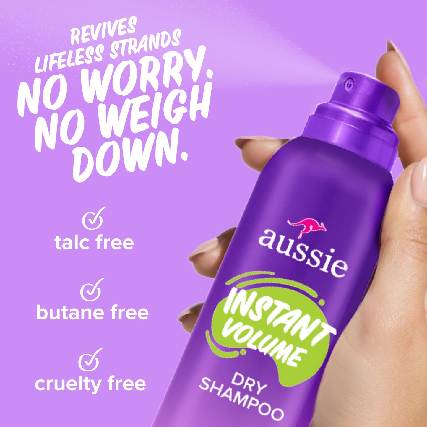 Aussie Instant Volume Dry Shampoo, Clean Volume, Talc-Free, Butane-Free, for Straight, Wavy and Curly Hair, 4.9oz
