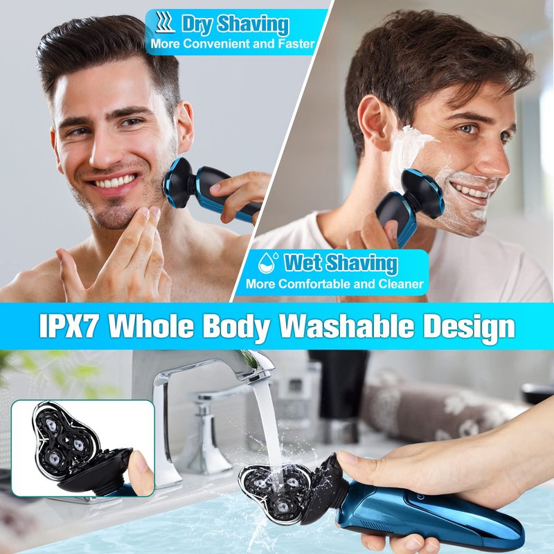 Electric Razor for Men, 3-in-1 Shaver with Floating Blades for Nose Hair &Sideburns,Replacement Blades, Pop-up Trimmer, IPX7 Waterproof, Travel Lock, Wet & Dry Use, Face Shaving Grooming Travel Kit