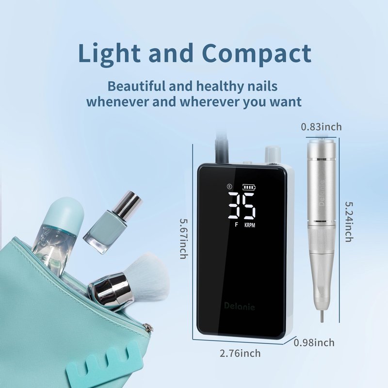 Delanie Electric Nail Drill 35000 RPM, Professional Portable Rechargeable Cordless E File for Acrylic Gel Removal, for Manicure Salon Home