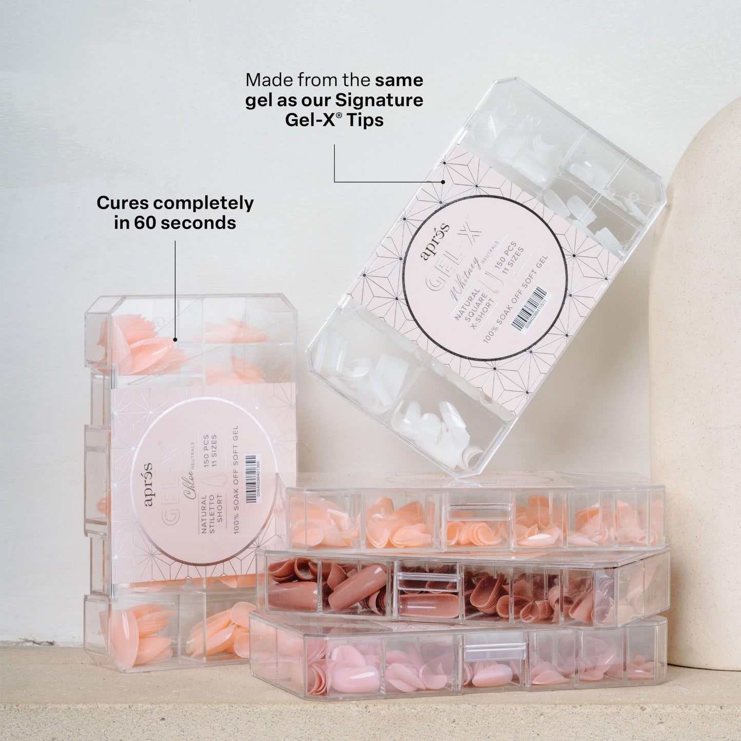 Apres Neutrals Gel-X Imani Box Of Nail Tips, 11 Sizes 00-9, Soft Gel Tip Box (150pcs) (Natural Stiletto Long, 150)