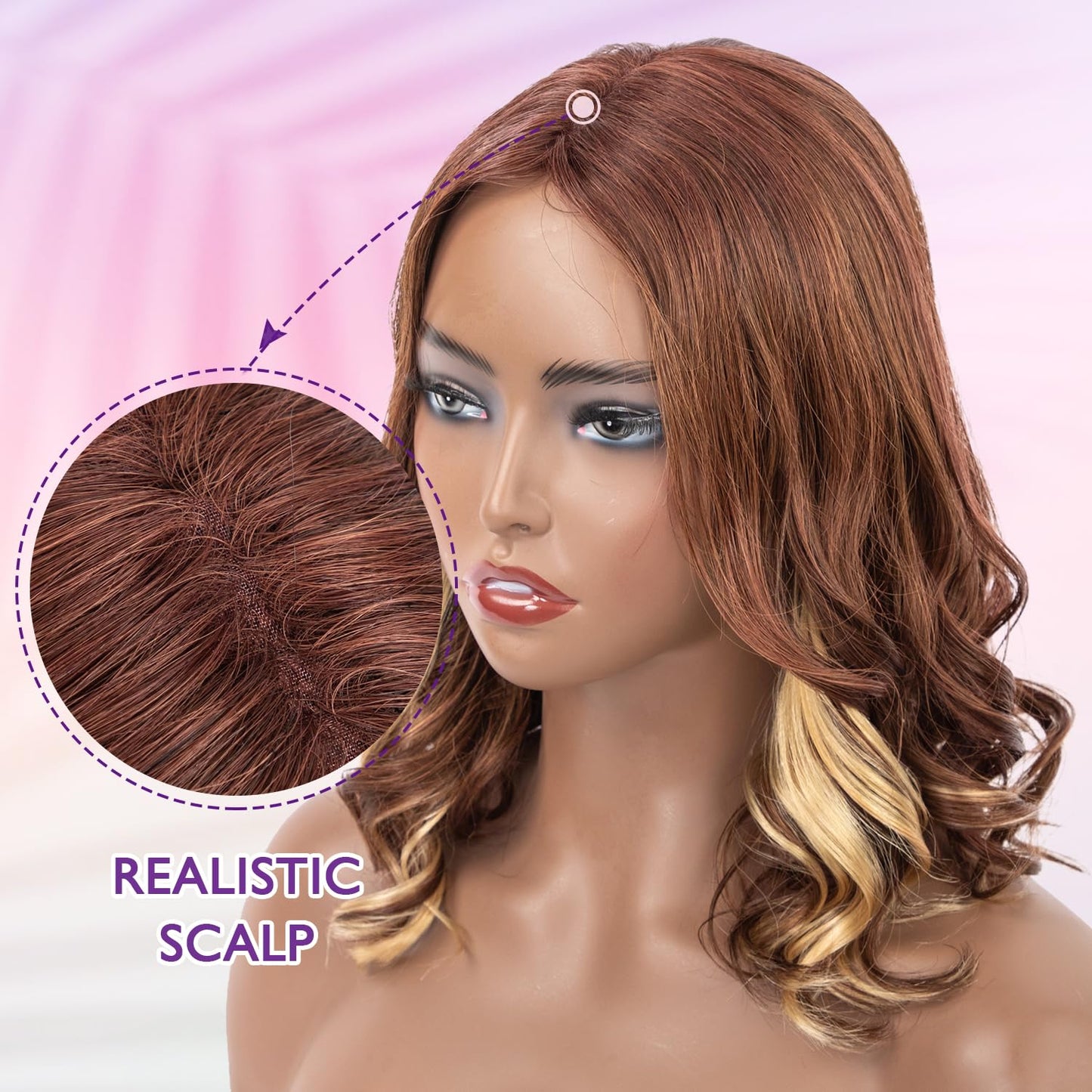 JIAJIA TERESA Glueless Short Body Wave None Lace Wigs Human Hair with Blonde Highlight Pre Plucked 1.5 * 9 Realistic Look HD Lace Glueless Wigs 12Inch Wave Bob Wig Human Hair For Women